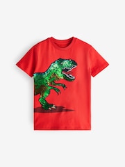 Red Dinosaur Flippy Sequin Short Sleeve T-Shirt (3-14yrs) - Image 1 of 3