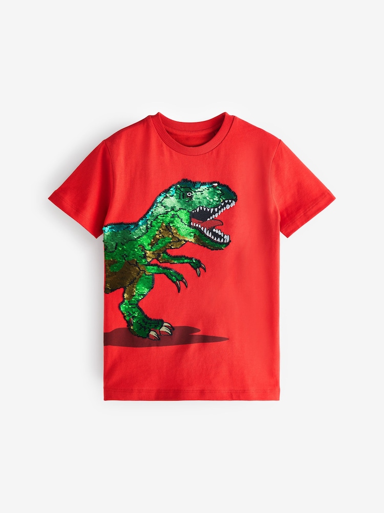 Red Dinosaur Flippy Sequin Short Sleeve T-Shirt (3-14yrs) - Image 1 of 3