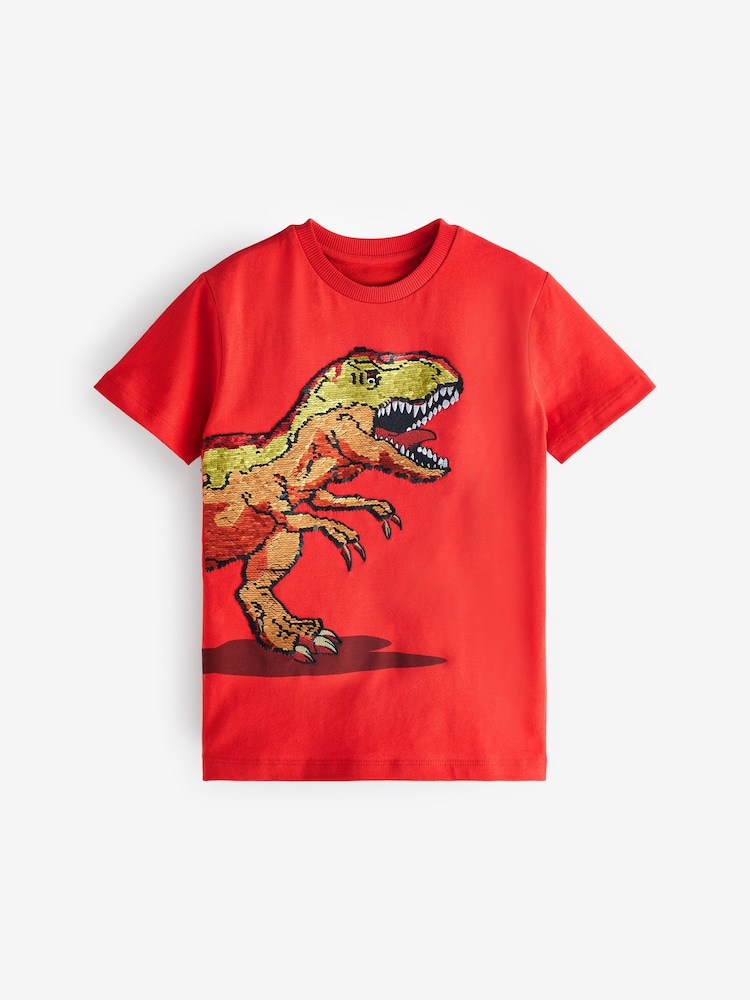 Red Dinosaur Flippy Sequin Short Sleeve T-Shirt (3-14yrs) - Image 2 of 3
