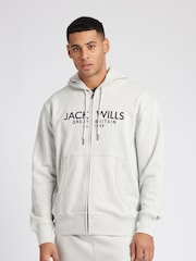 Jack Wills Grey Graphic Pinebrook Zip Through 100% Cotton Hoodie - Image 1 of 6