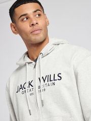 Jack Wills Grey Graphic Pinebrook Zip Through 100% Cotton Hoodie - Image 3 of 6