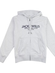 Jack Wills Grey Graphic Pinebrook Zip Through 100% Cotton Hoodie - Image 5 of 6