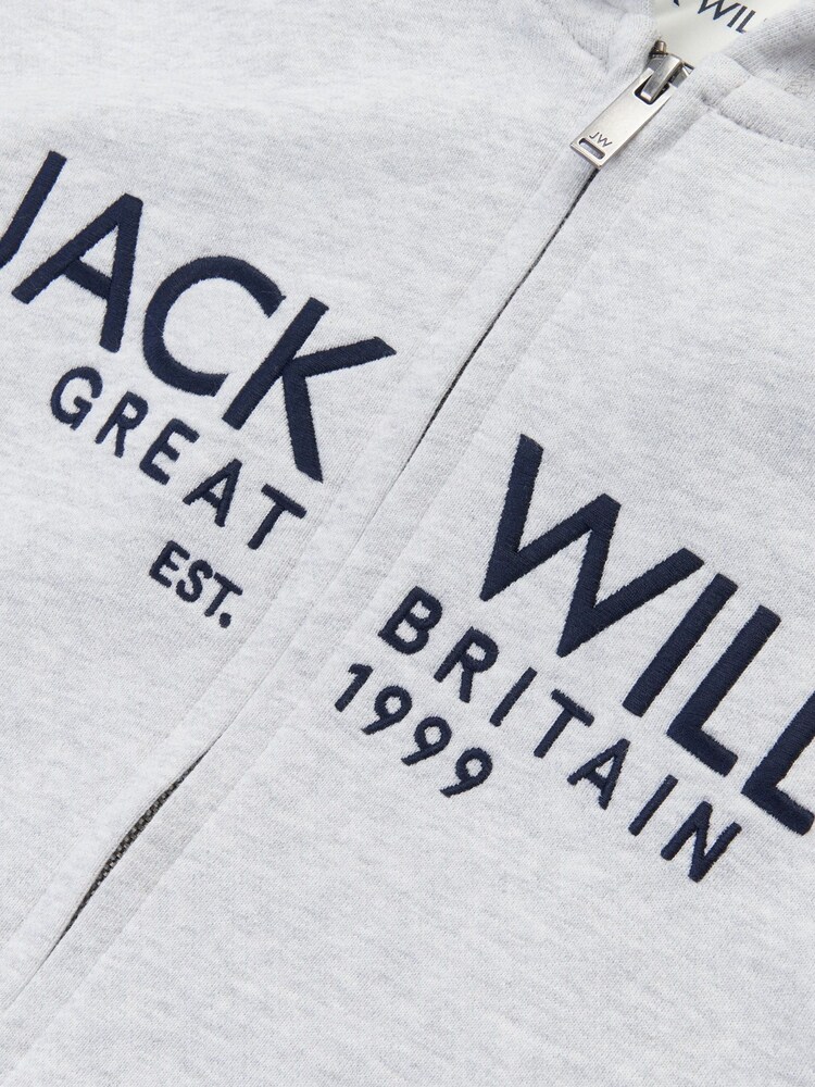Jack Wills Grey Graphic Pinebrook Zip Through 100% Cotton Hoodie - Image 6 of 6