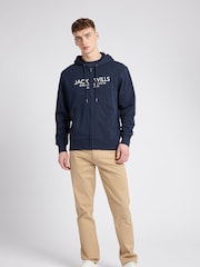 Синий - Jack Wills Graphic Pinebrook Zip Through 100% Cotton Hoodie - Изображение 2 из 6