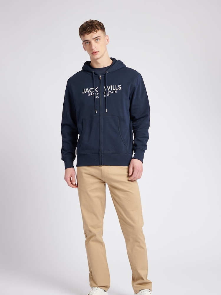 Синий - Jack Wills Graphic Pinebrook Zip Through 100% Cotton Hoodie - Изображение 2 из 6