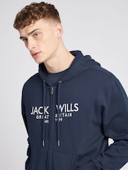 Синий - Jack Wills Graphic Pinebrook Zip Through 100% Cotton Hoodie - Изображение 3 из 6