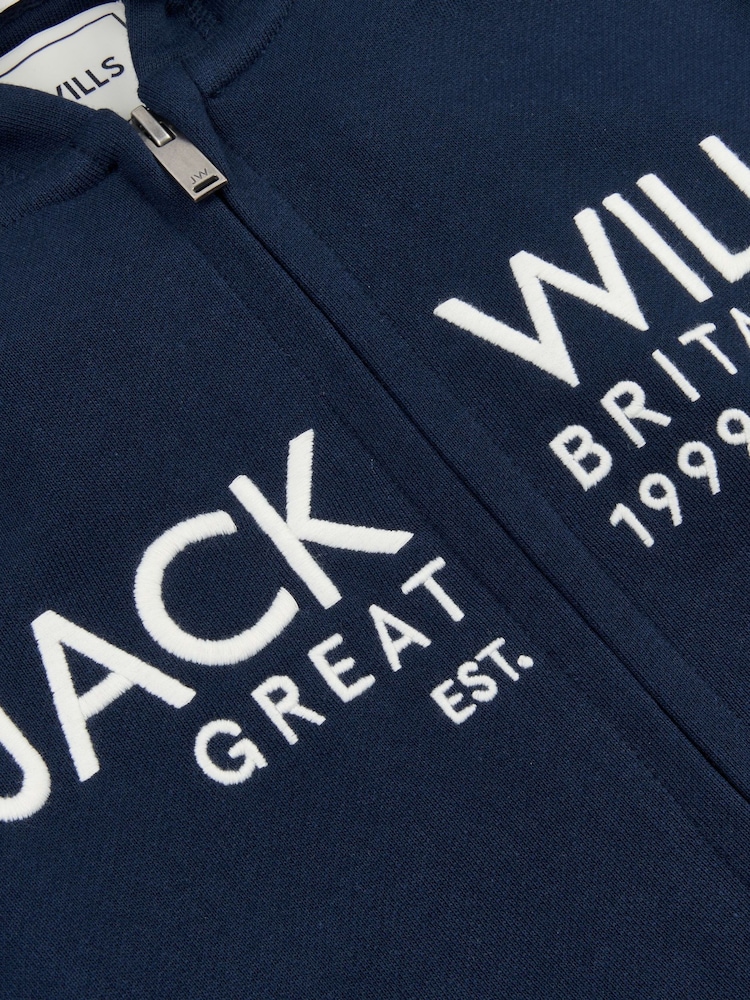 Blau - Jack Wills – Pinebrook – Hoodie mit Grafik und durchgehendem Reißverschluss aus 100 % Baumwolle - Bild 5 von 5