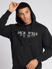 Jack Wills Black Graphic Pinebrook Zip Through 100% Cotton Hoodie - Image 3 of 6