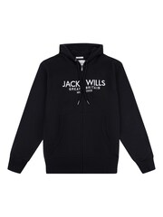 Jack Wills Black Graphic Pinebrook Zip Through 100% Cotton Hoodie - Image 4 of 6