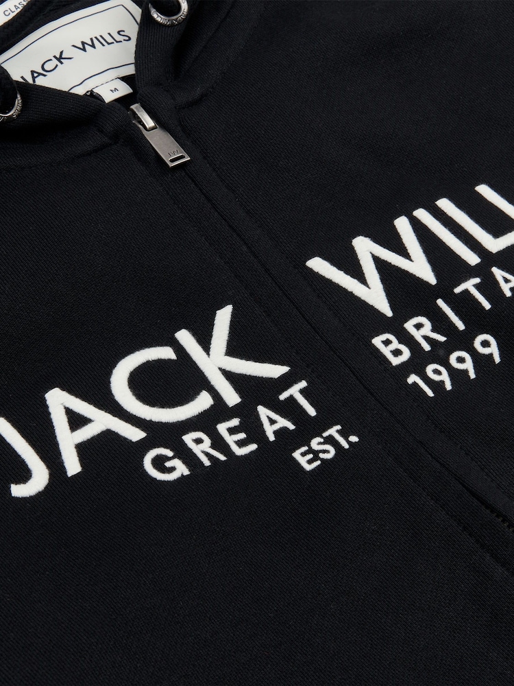 Schwarz - Jack Wills – Pinebrook – Hoodie mit Grafik und durchgehendem Reißverschluss aus 100 % Baumwolle - Bild 5 von 5