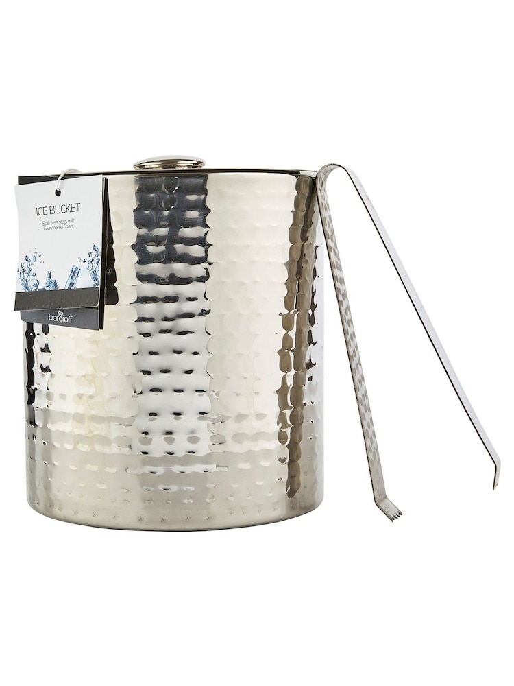BarCraft Silver Hammered Stainless Steel Ice Bucket & Lid - Image 3 of 3 BarCraft Silver Hammered Stainless Steel Ice Bucket & Lid - Image 3 of 3