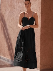 Black Broderie Bandeau Midi Dress - Image 1 of 8