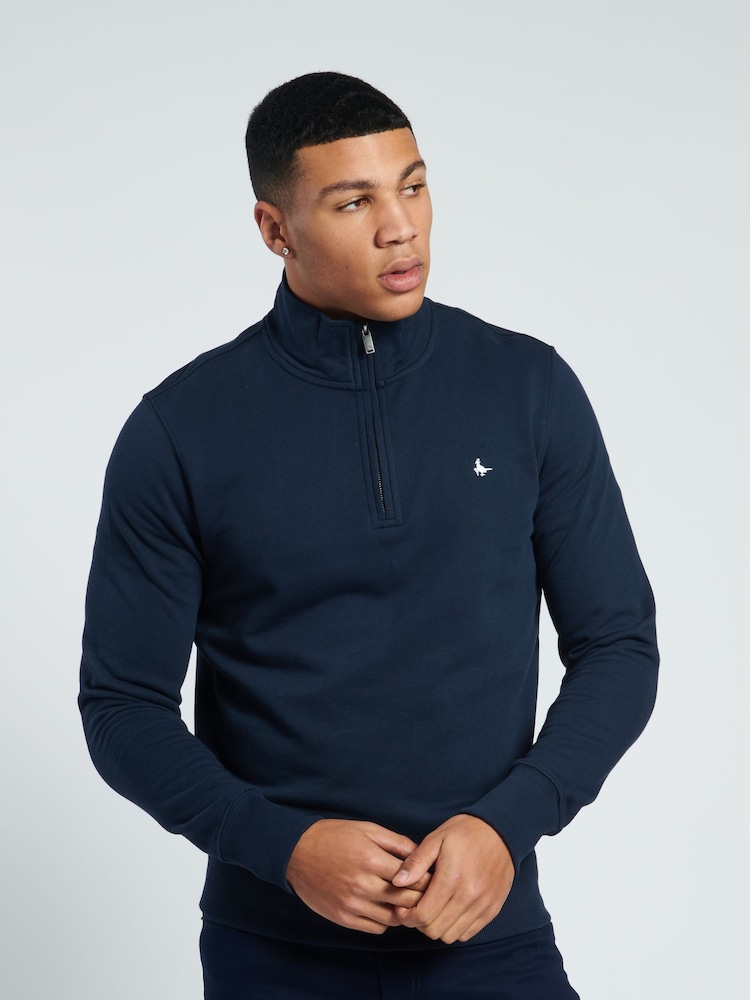 Jack Wills Blue Barchester 1/4 Zip 100% Cotton Sweatshirt - Image 1 of 5