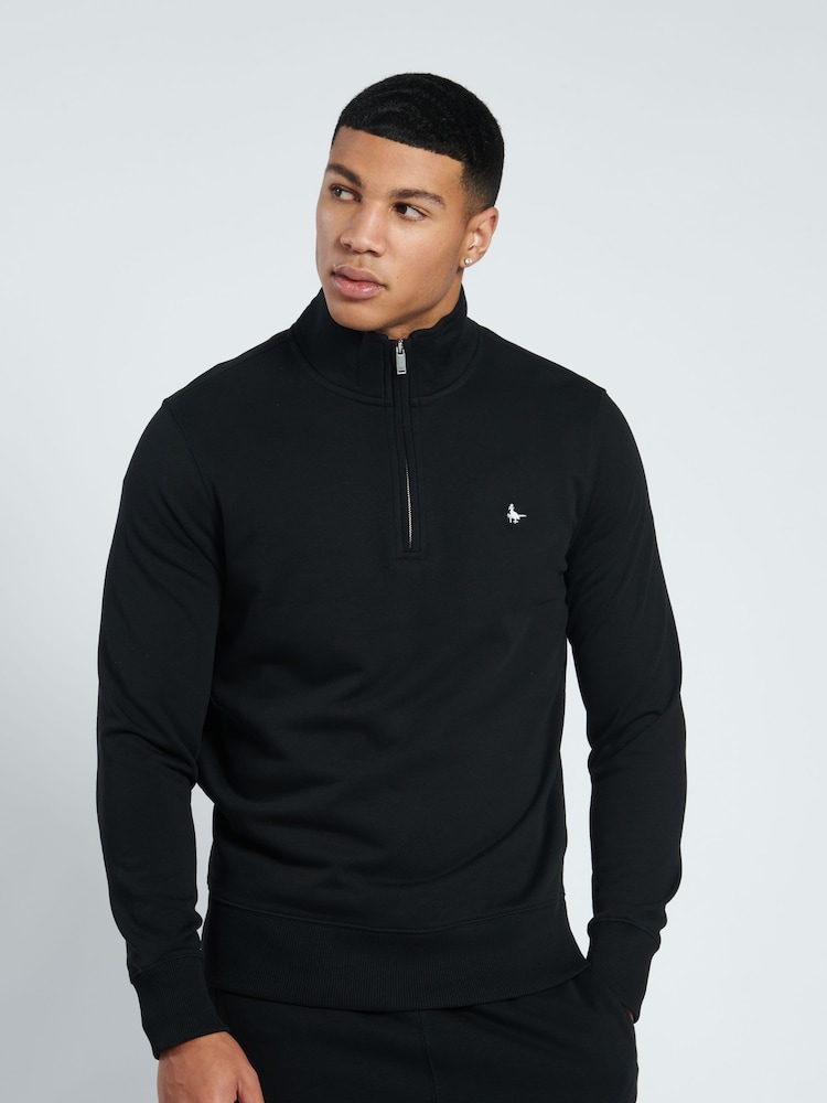 Jack Wills Black Barchester 1/4 Zip 100% Cotton Sweatshirt - Image 1 of 7