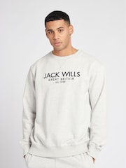 Jack Wills Light Grey Graphic Belvue Crew 100% Cotton Sweat Top - Image 1 of 6