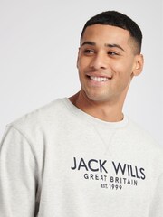Jack Wills Light Grey Graphic Belvue Crew 100% Cotton Sweat Top - Image 4 of 6