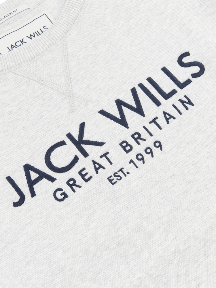 Jack Wills Light Grey Graphic Belvue Crew 100% Cotton Sweat Top - Image 6 of 6