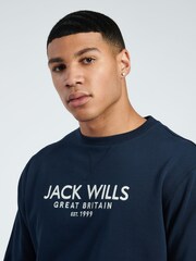 Jack Wills Blue Graphic Belvue Crew 100% Cotton Sweat Top - Image 3 of 5