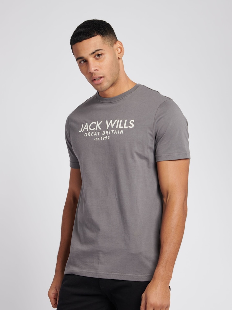 Jack Wills Dark Grey Carnaby 100% Cotton T-Shirt - Image 1 of 6