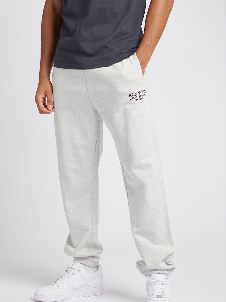 Jack Wills Grey Graphic Haydor 100% Cotton Joggers - Image 1 of 6