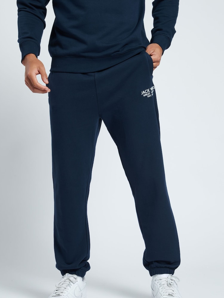 Jack Wills Blue 100% Cotton Graphic Haydor Joggers - Image 1 of 6