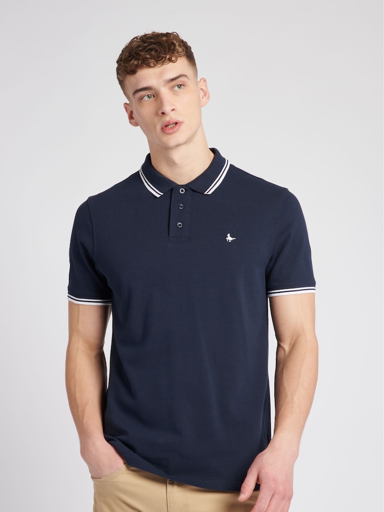 Jack Wills Blue Edgewear Pique 100% Cotton Polo Shirt - Image 1 of 6