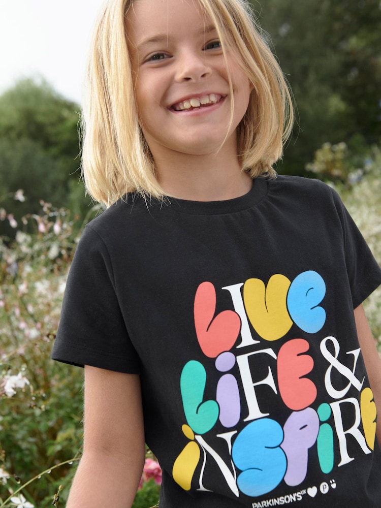 Black Parkinson's Charity Next Print T-Shirt (3-16yrs) - Image 1 of 5