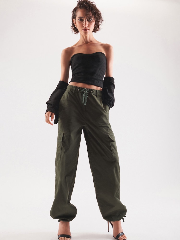 Khaki Green Parachute Cotton Cargo Trousers - Image 1 of 6