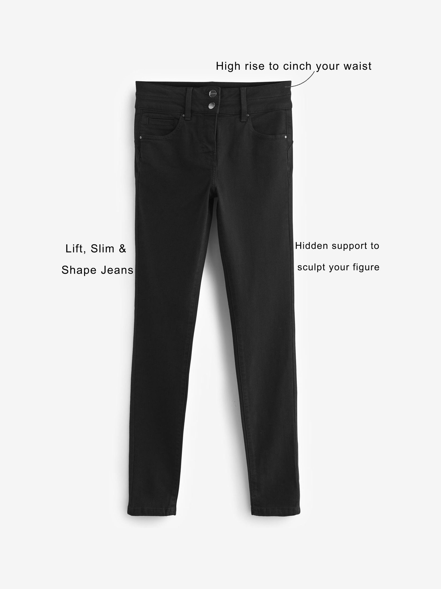 NEXT Women's Black Lift Slim & Shape High Rise Jeans – Slim Leg – 25-41" Waist, 27-33" Leg