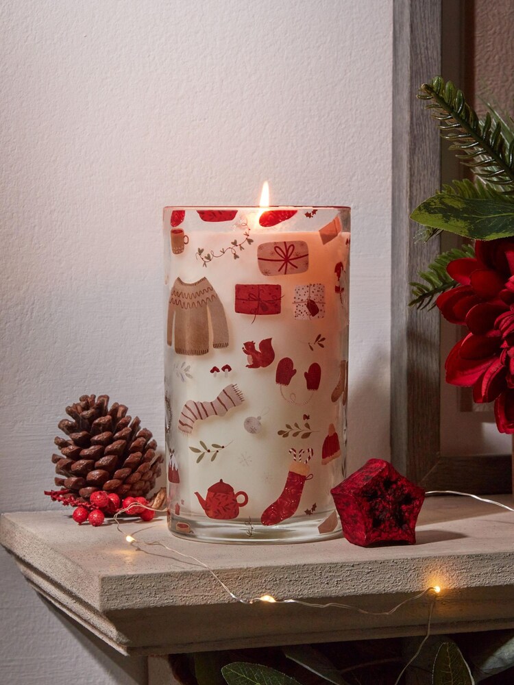Red Pillar Festive Spice Scented Christmas Candle - Image 1 of 4