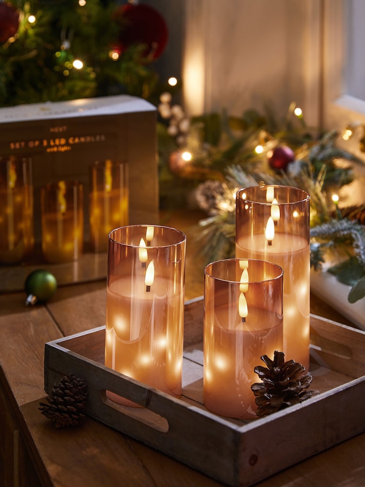 Set of 3 Gold Glass LED Candles - Image 1 of 2