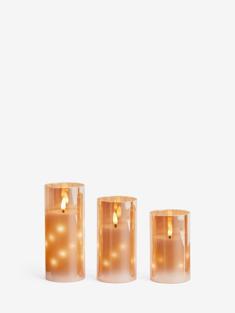 Set of 3 Gold Glass LED Candles - Image 2 of 2
