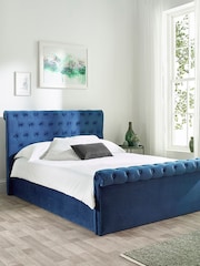 Aspire Furniture Blue Chesterfield Storage Side Lift Ottoman Storage Bed - Image 1 of 6