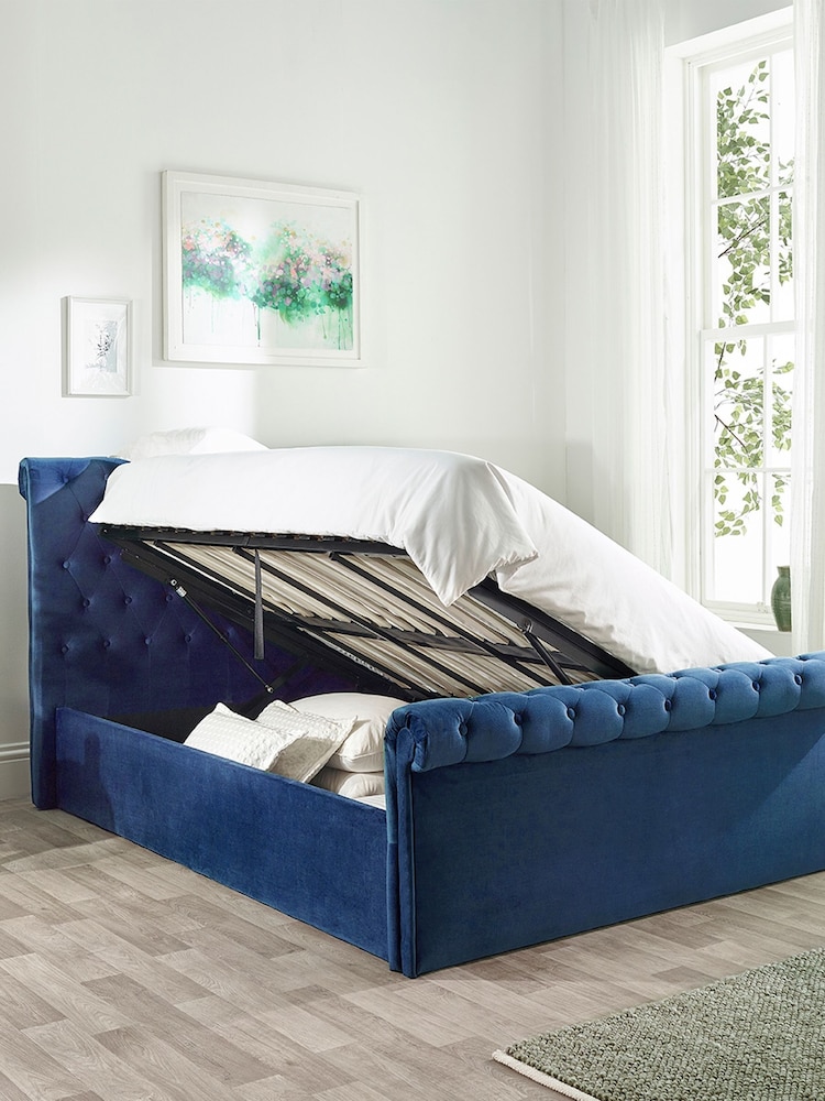 Aspire Furniture Blue Chesterfield Storage Side Lift Ottoman Storage Bed - Image 2 of 6