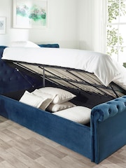 Aspire Furniture Blue Chesterfield Storage Side Lift Ottoman Storage Bed - Image 4 of 6