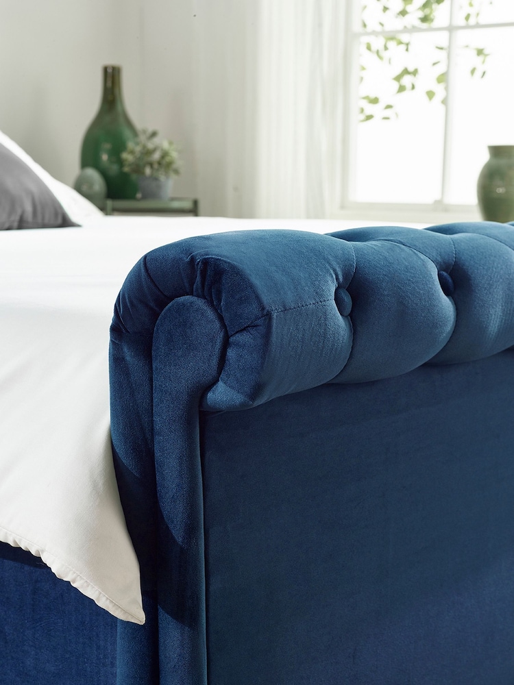 Aspire Furniture Blue Chesterfield Storage Side Lift Ottoman Storage Bed - Image 6 of 6