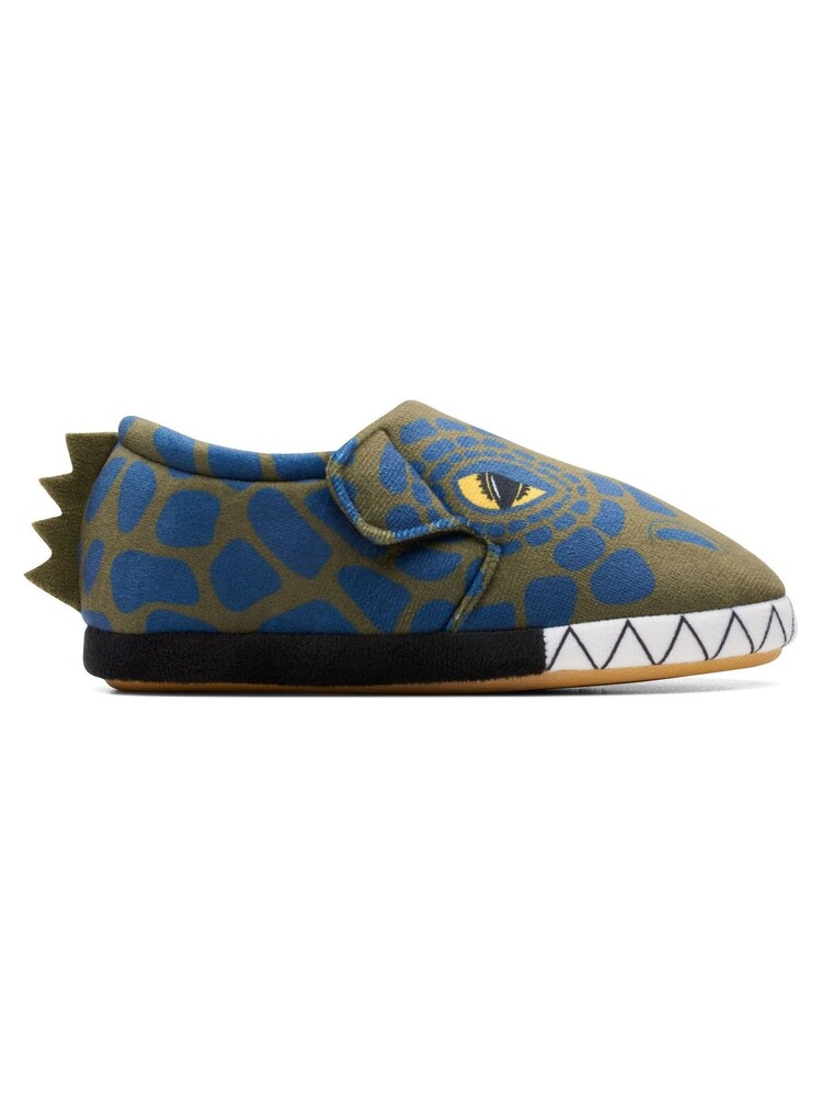 Clarks Green F Fit Dino Fluffy Snug Kids Slippers - Image 1 of 8