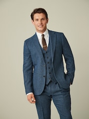 Bright Blue Slim Fit Nova Fides Wool Blend Herringbone Suit Jacket - Image 1 of 9