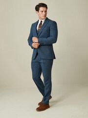 Bright Blue Slim Fit Nova Fides Wool Blend Herringbone Suit Jacket - Image 2 of 9