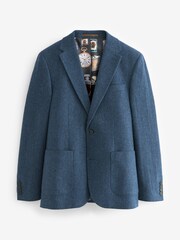 Bright Blue Slim Fit Nova Fides Wool Blend Herringbone Suit Jacket - Image 5 of 9