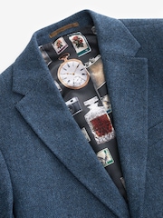 Bright Blue Slim Fit Nova Fides Wool Blend Herringbone Suit Jacket - Image 6 of 9