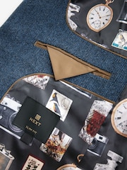 Bright Blue Slim Fit Nova Fides Wool Blend Herringbone Suit Jacket - Image 7 of 9