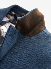 Bright Blue Slim Fit Nova Fides Wool Blend Herringbone Suit Jacket - Image 8 of 9