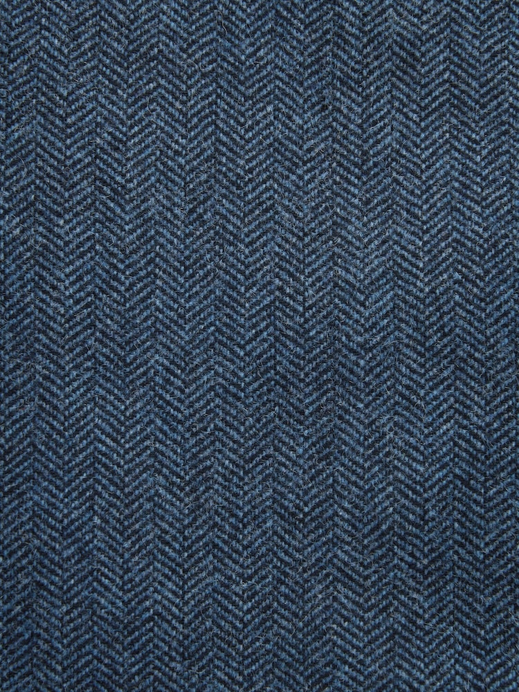Bright Blue Slim Fit Nova Fides Wool Blend Herringbone Suit Jacket - Image 9 of 9