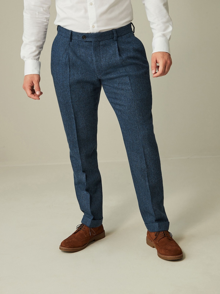 Leuchtend Blau - Nova Fides Anzughose aus Wollmischung in Slim Fit mit Fischgrätenmuster - Bild 1 von 1