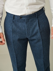 Bright Blue Slim Fit Nova Fides Wool Blend Herringbone Suit: Trousers - Image 5 of 11