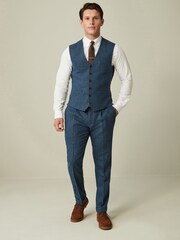 Bright Blue Regular Fit Nova Fides Wool Blend Herringbone Waistcoat - Image 3 of 10