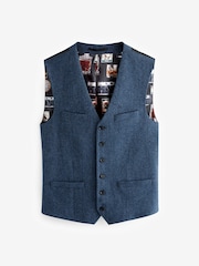 Bright Blue Regular Fit Nova Fides Wool Blend Herringbone Waistcoat - Image 7 of 10