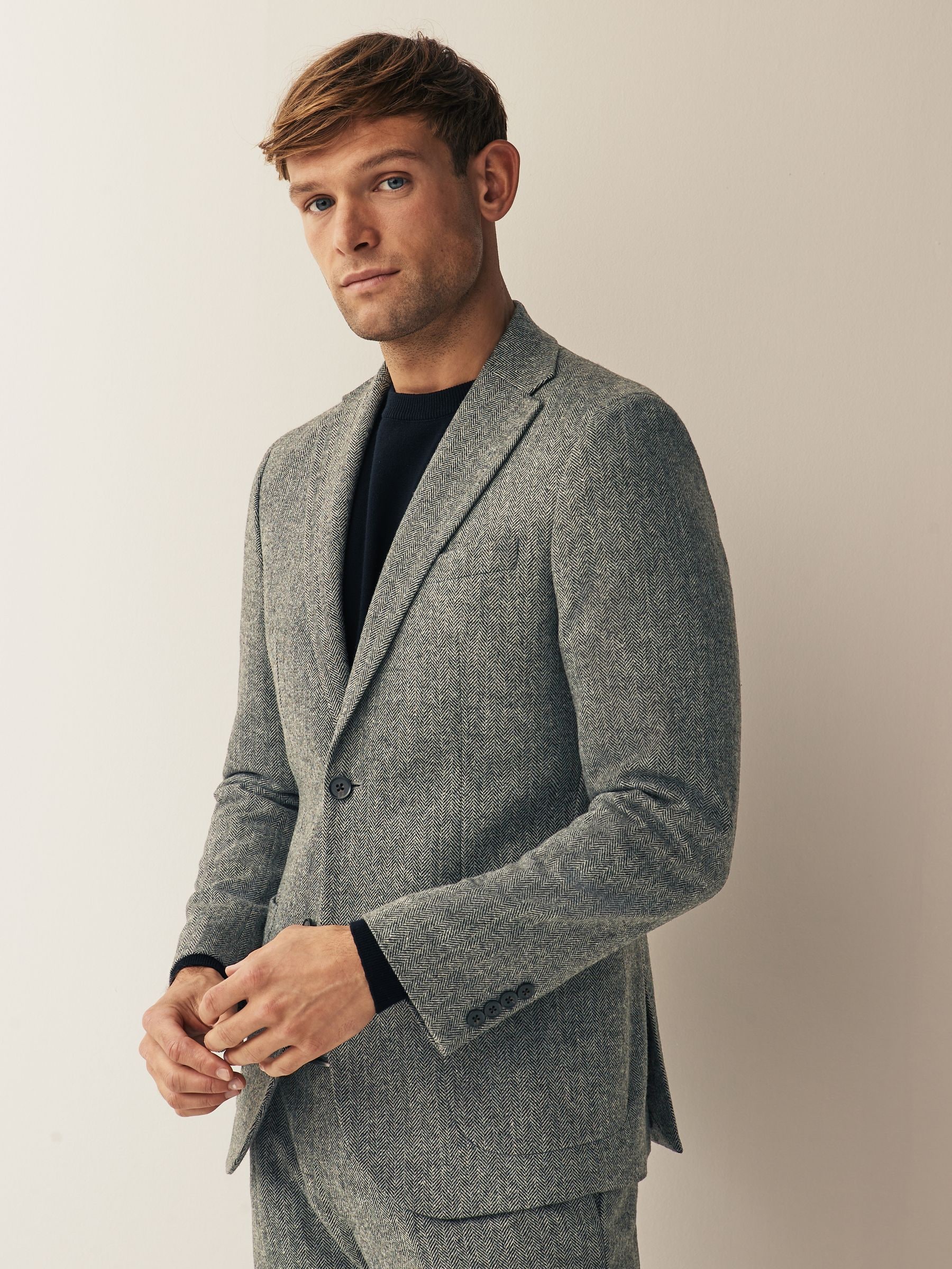Buy Grey Slim Fit Nova Fides Wool Blend Herringbone Suit Jacket from Next Luxembourg