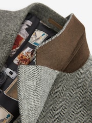 Grey Slim Fit Nova Fides Wool Blend Herringbone Suit Jacket - Image 10 of 12